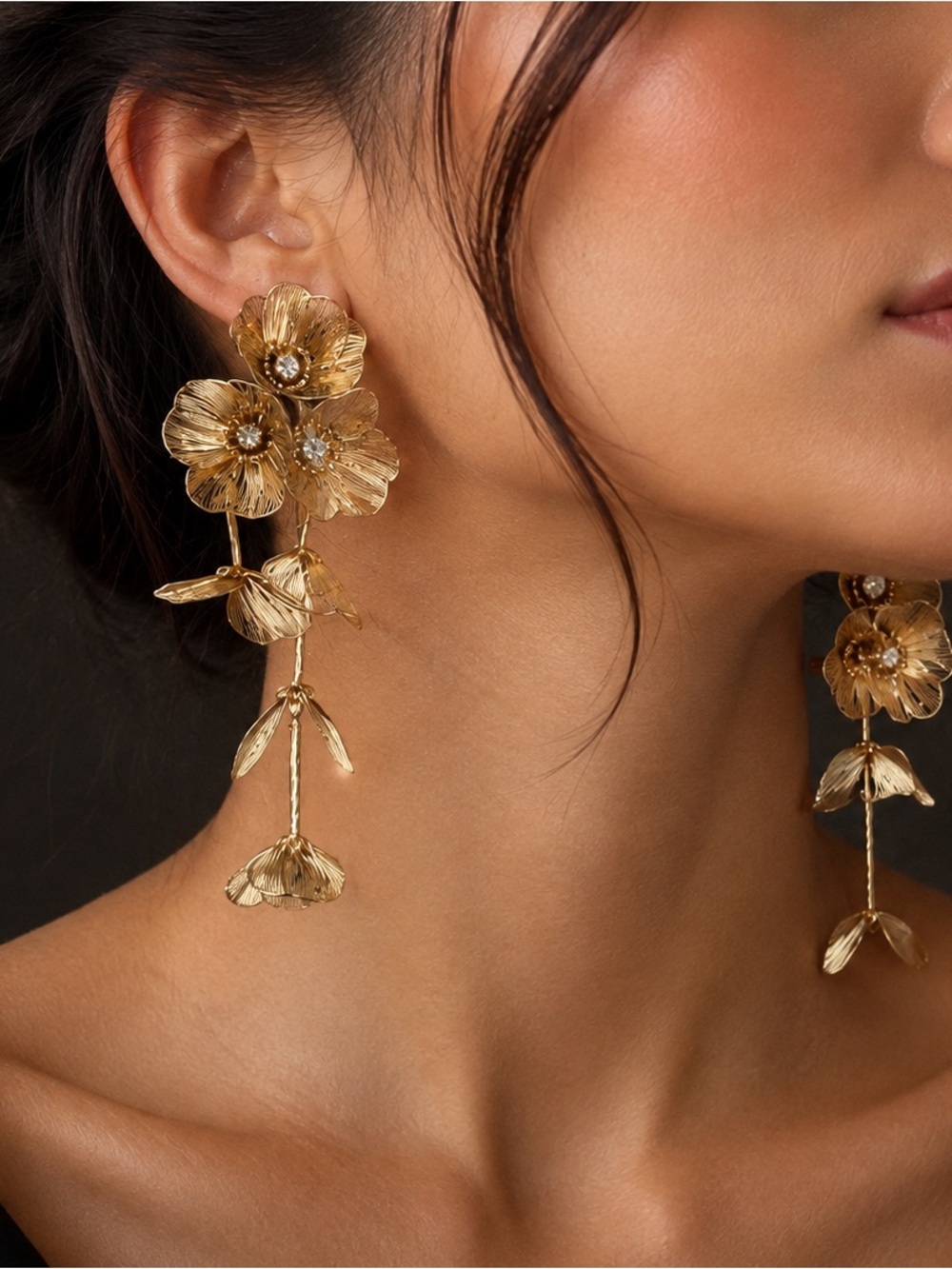 Gold Floral Drop Earrings